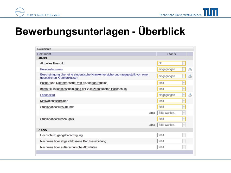 Bewerbungsunterlagen - Überblick