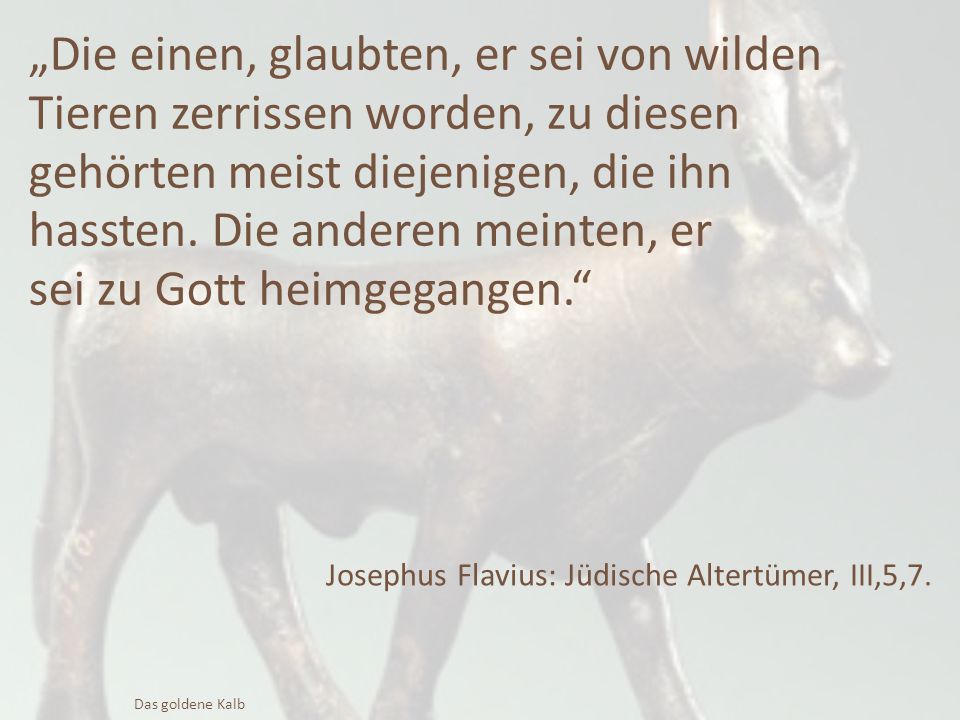 „Die einen, glaubten, er sei von wilden Tieren zerrissen worden, zu diesen gehörten meist diejenigen, die ihn hassten. Die anderen meinten, er sei zu Gott heimgegangen.