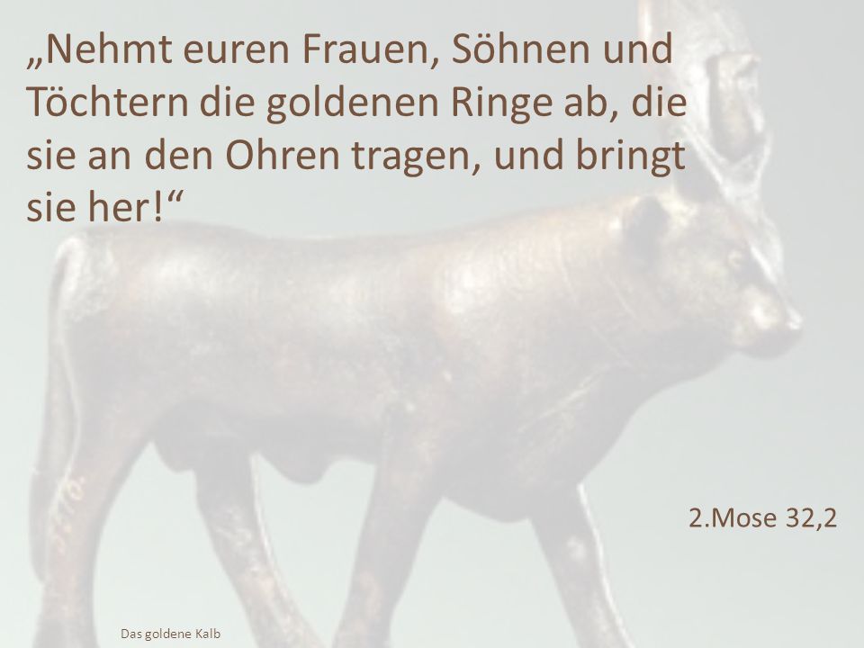 „Nehmt euren Frauen, Söhnen und Töchtern die goldenen Ringe ab, die sie an den Ohren tragen, und bringt sie her!