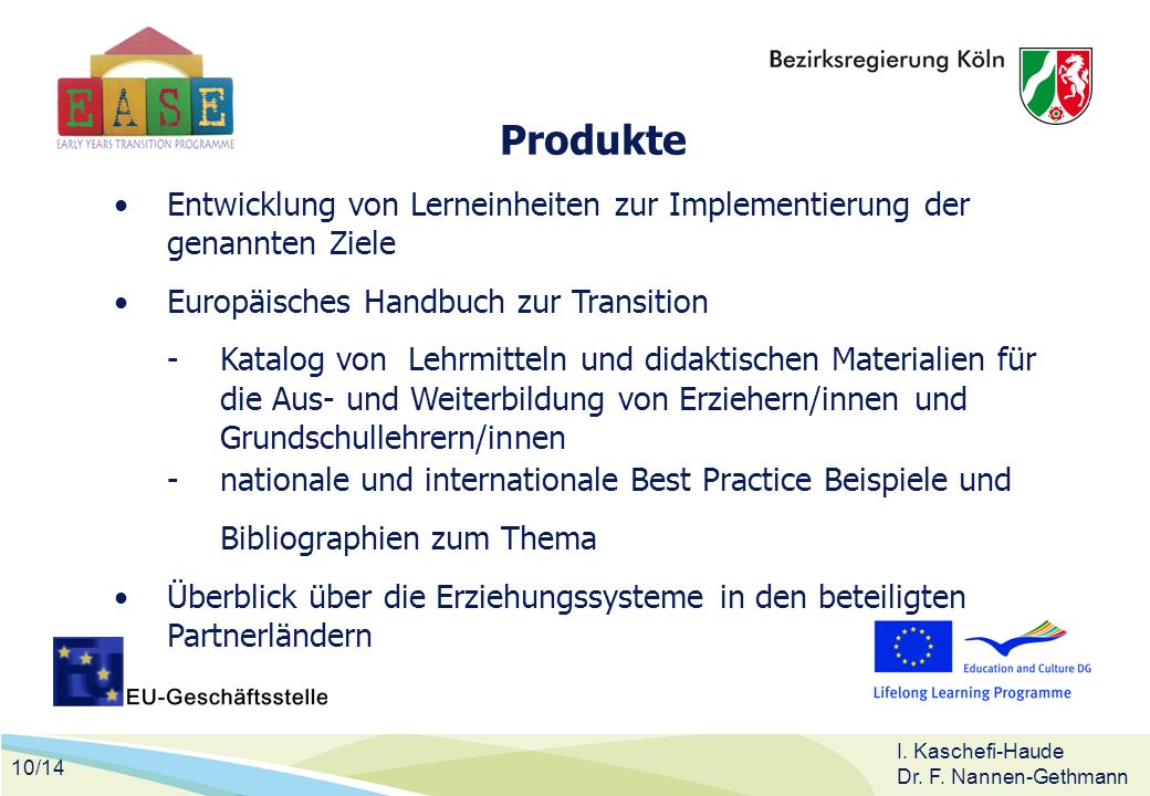 Produkte Entwicklung von Lerneinheiten zur Implementierung der genannten Ziele. Europäisches Handbuch zur Transition.