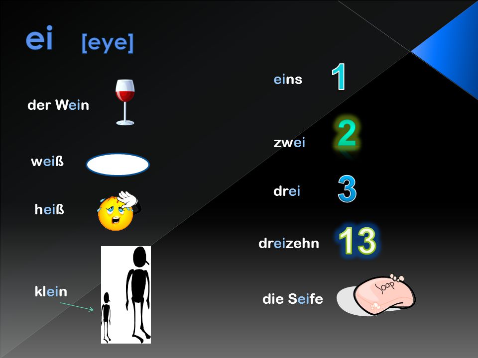 ei [eye] eins der Wein zwei weiß drei heiß dreizehn klein