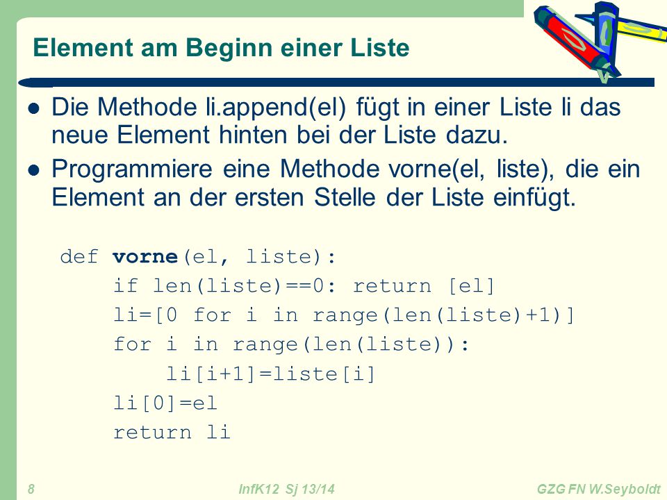 Element am Beginn einer Liste