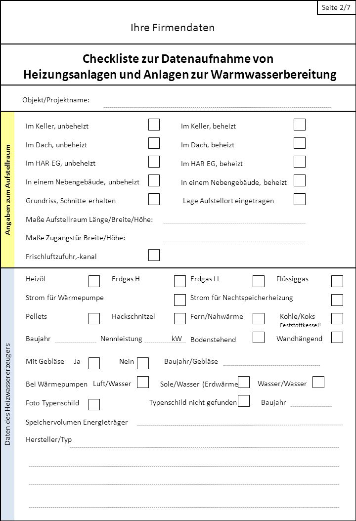 Checkliste zur Datenaufnahme von