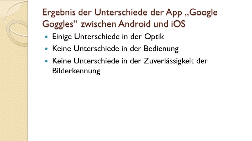 Ergebnis der Unterschiede der App „Google Goggles zwischen Android und iOS