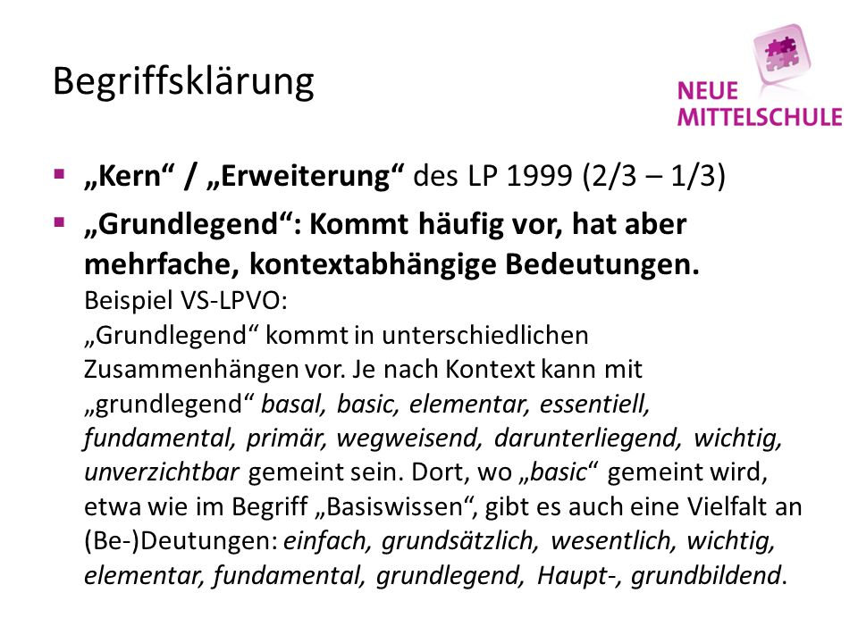 Begriffsklärung „Kern / „Erweiterung des LP 1999 (2/3 – 1/3)