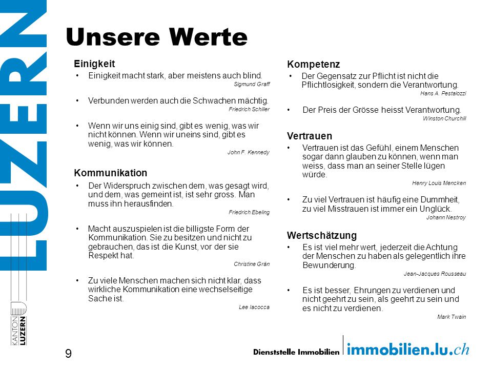 Unsere Werte Einigkeit Kompetenz Vertrauen Kommunikation Wertschätzung
