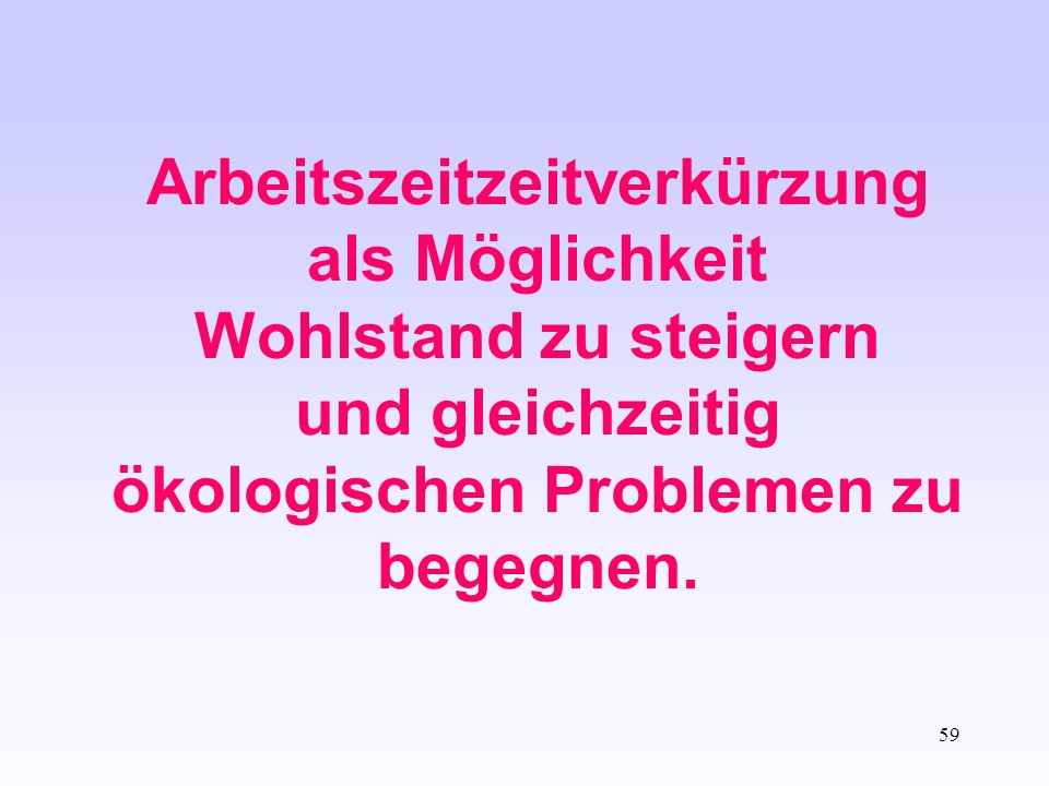 Arbeitszeitzeitverkürzung als Möglichkeit Wohlstand zu steigern und gleichzeitig ökologischen Problemen zu begegnen.