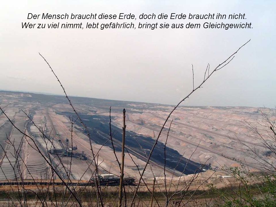Der Mensch braucht diese Erde, doch die Erde braucht ihn nicht.