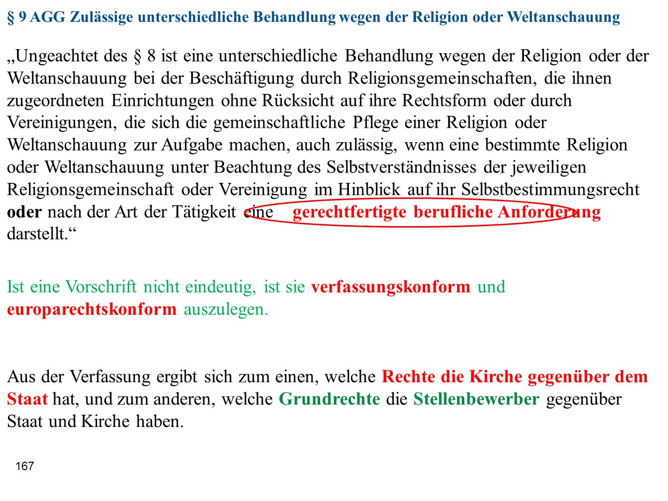 § 9 AGG Zulässige unterschiedliche Behandlung wegen der Religion oder Weltanschauung