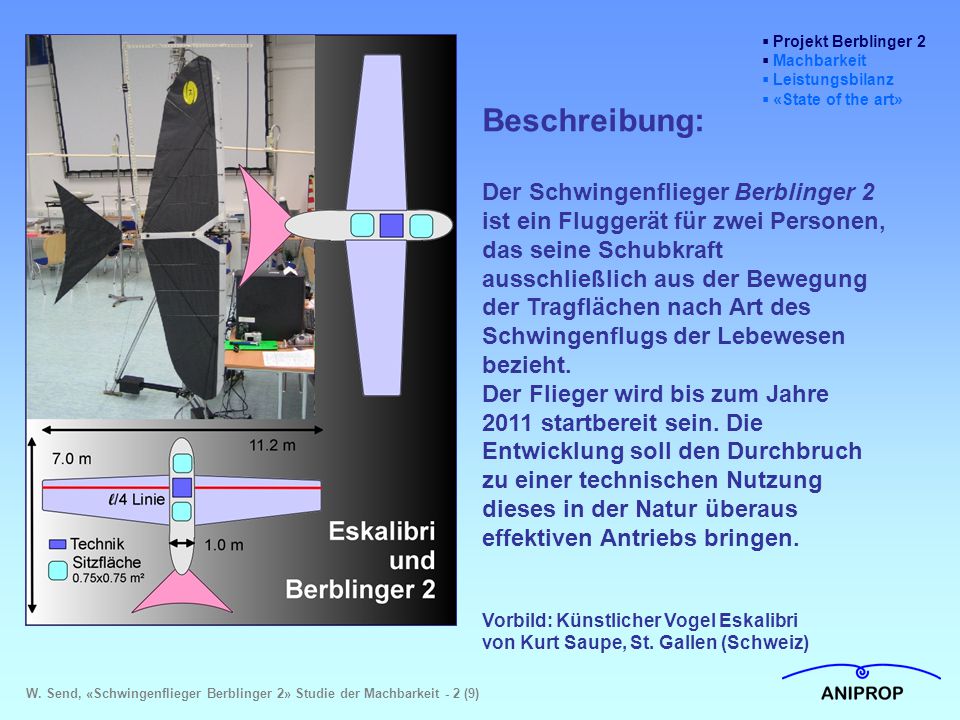 Projekt Berblinger 2 Machbarkeit. Leistungsbilanz. «State of the art» Beschreibung:
