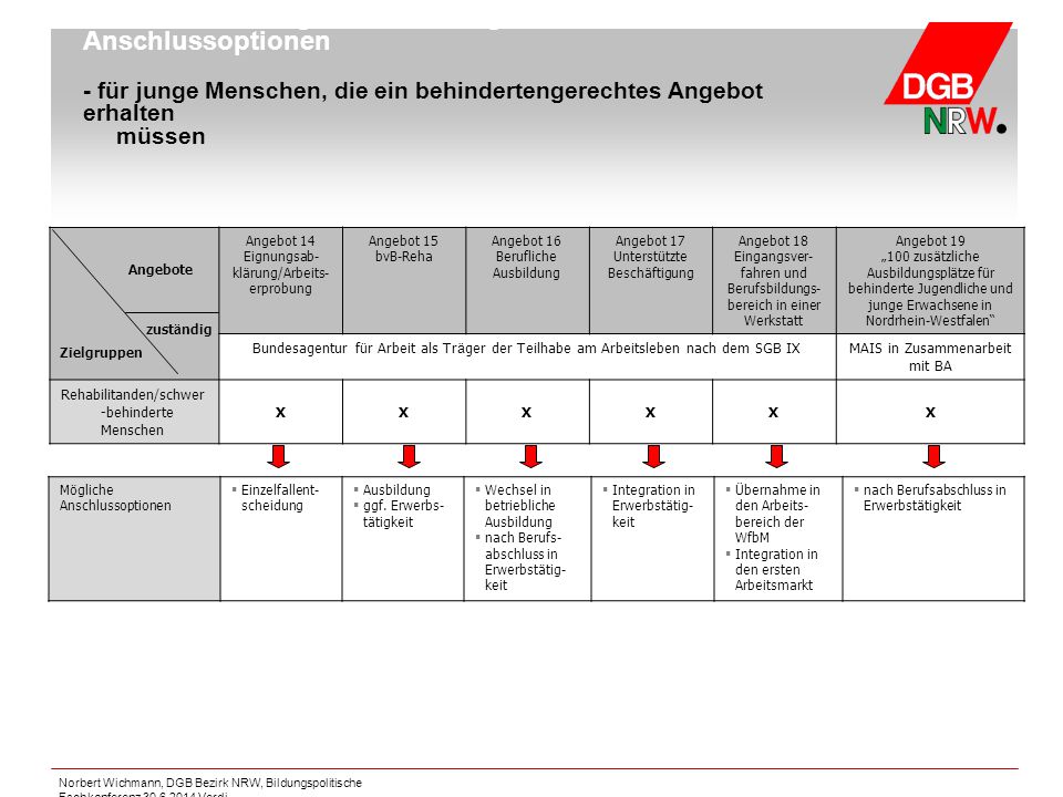 Übersicht der Angebote und möglicher Anschlussoptionen - für junge Menschen, die ein behindertengerechtes Angebot erhalten müssen