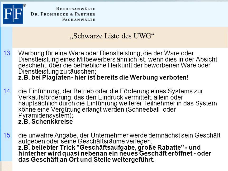 „Schwarze Liste des UWG