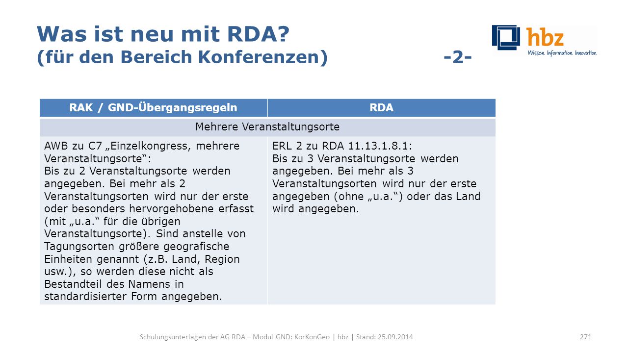 Was ist neu mit RDA (für den Bereich Konferenzen) -2-