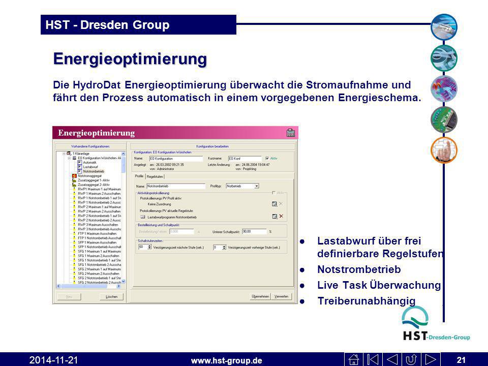 Energieoptimierung Die HydroDat Energieoptimierung überwacht die Stromaufnahme und fährt den Prozess automatisch in einem vorgegebenen Energieschema.