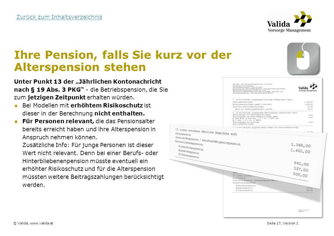 Ihre Pension, falls Sie kurz vor der Alterspension stehen
