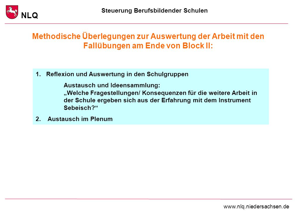 Methodische Überlegungen zur Auswertung der Arbeit mit den Fallübungen am Ende von Block II: