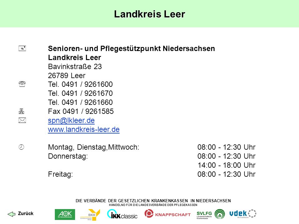 Landkreis Leer  Senioren- und Pflegestützpunkt Niedersachsen Landkreis Leer. Bavinkstraße Leer.