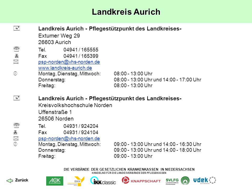 Landkreis Aurich  Landkreis Aurich - Pflegestützpunkt des Landkreises- Extumer Weg Aurich.