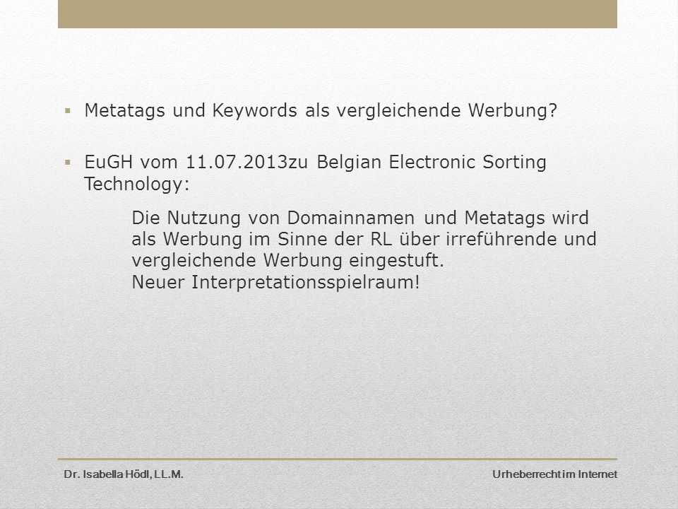 Metatags und Keywords als vergleichende Werbung