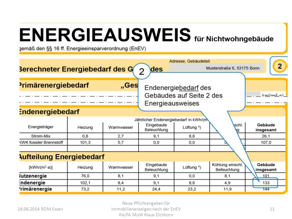 RDM Essen Neue Pflichtangaben für Immobilienanzeigen nach der EnEV RA/FA MuW Klaus Eichhorn.