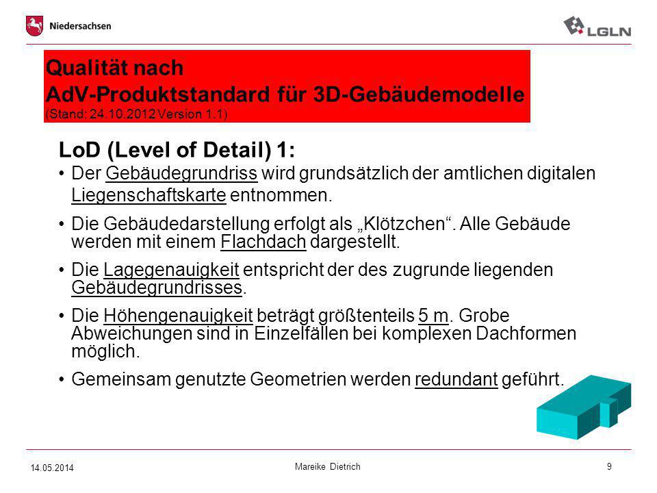 Qualität nach AdV-Produktstandard für 3D-Gebäudemodelle (Stand: