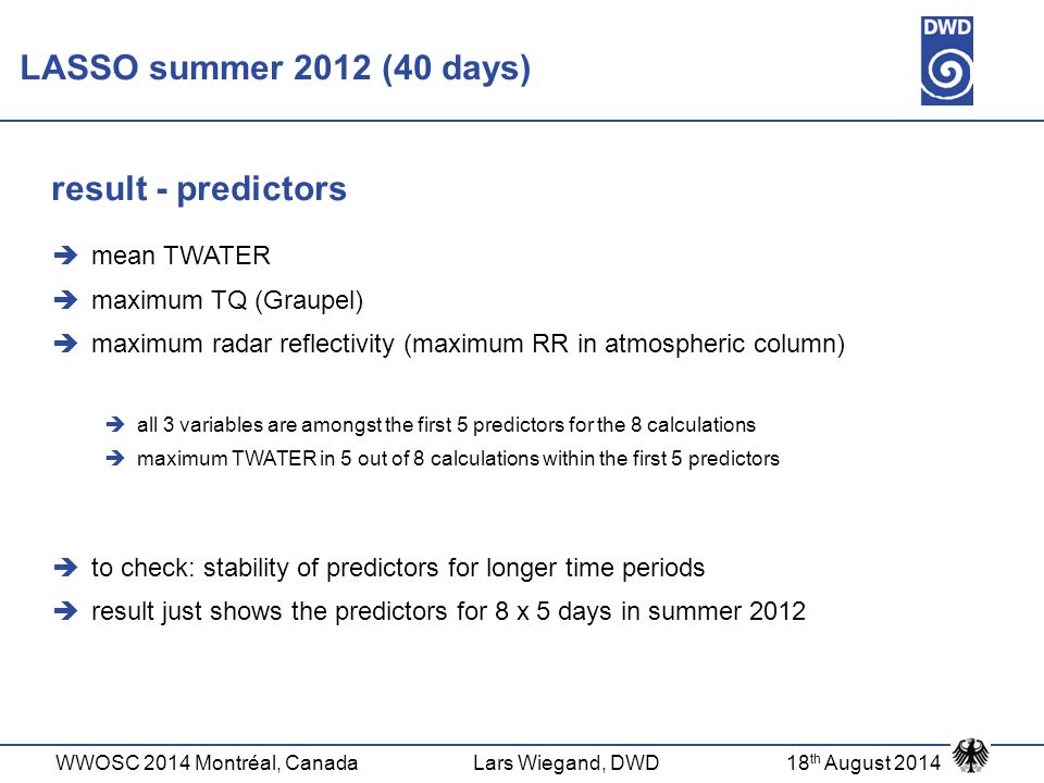 LASSO summer 2012 (40 days) result - predictors mean TWATER
