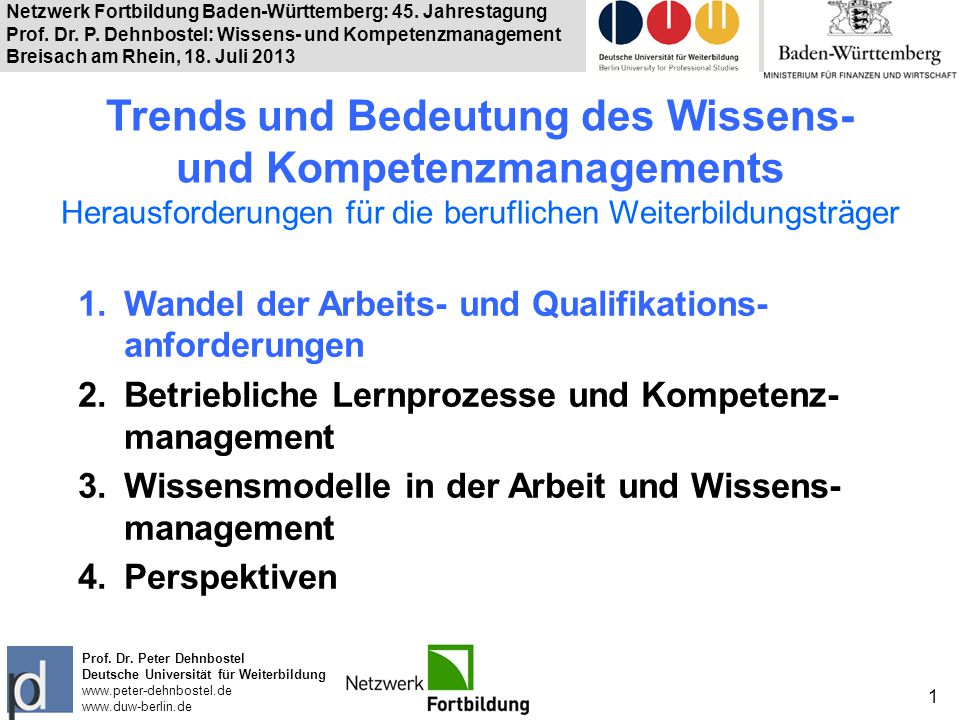 Trends und Bedeutung des Wissens- und Kompetenzmanagements Herausforderungen für die beruflichen Weiterbildungsträger
