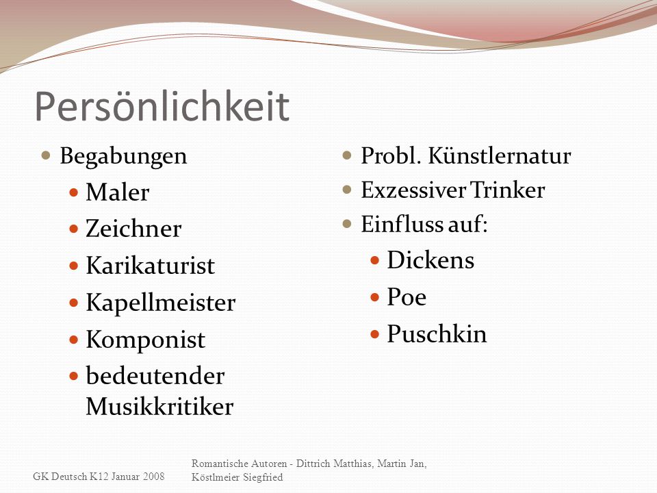 Persönlichkeit Maler Zeichner Dickens Karikaturist Poe Kapellmeister