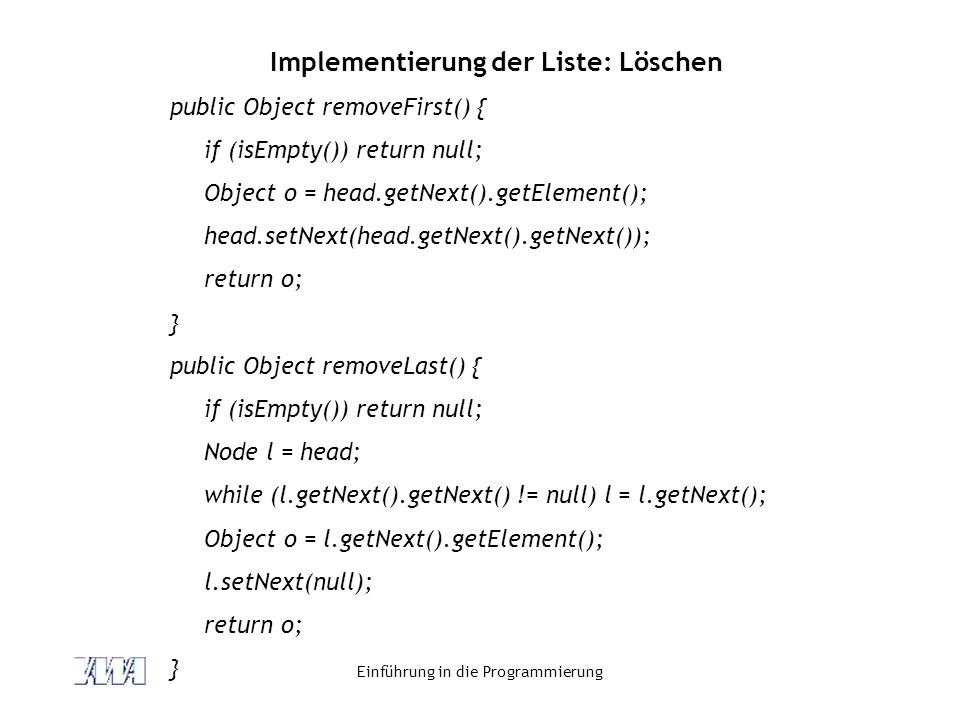 Implementierung der Liste: Löschen