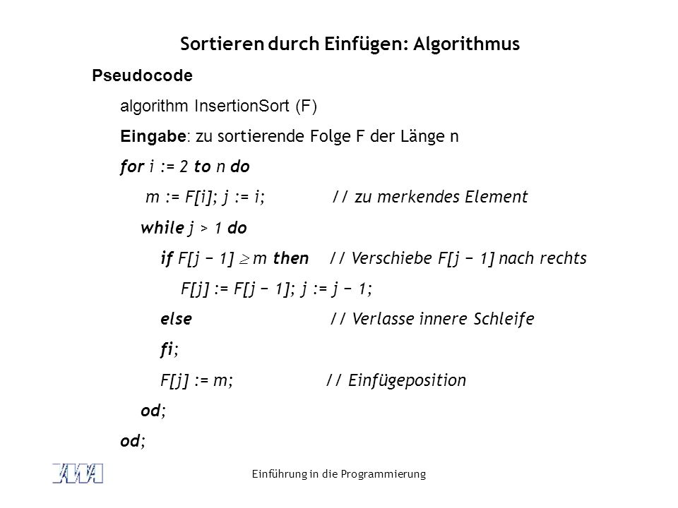 Sortieren durch Einfügen: Algorithmus