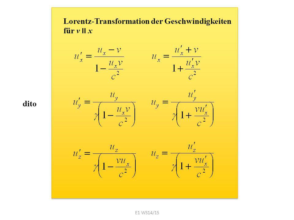 Lorentz-Transformation der Geschwindigkeiten für v II x