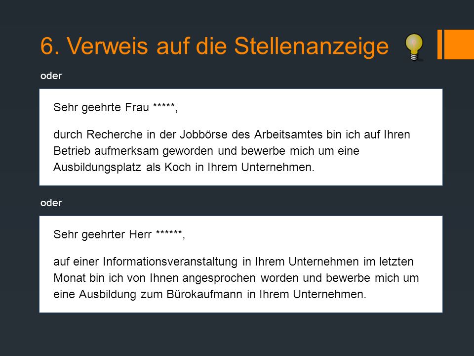6. Verweis auf die Stellenanzeige