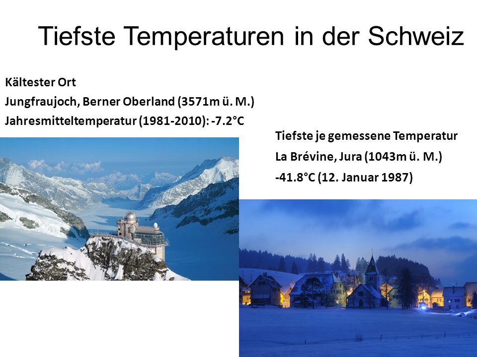 Tiefste Temperaturen in der Schweiz