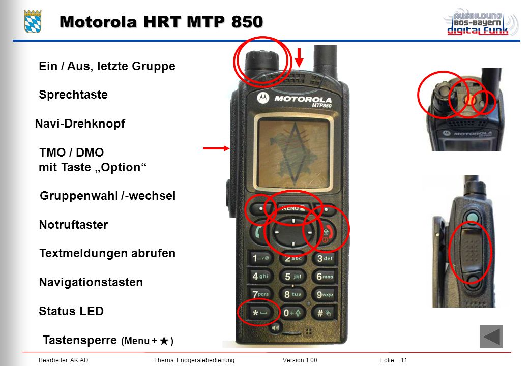 Motorola HRT MTP 850 Ein / Aus, letzte Gruppe Sprechtaste