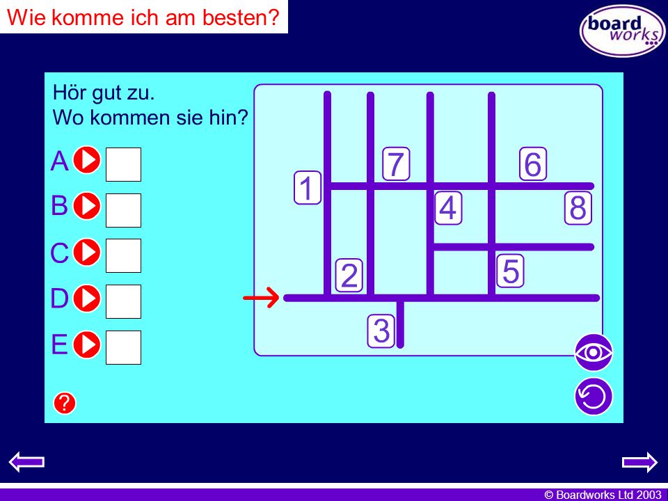 Wie komme ich am besten Listen to the directions and write the number of each destination. Click.
