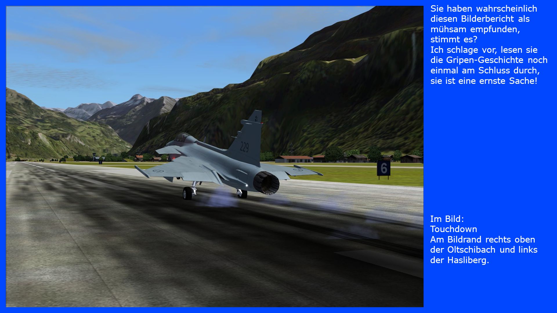Sie haben wahrscheinlich diesen Bilderbericht als mühsam empfunden, stimmt es Ich schlage vor, lesen sie die Gripen-Geschichte noch einmal am Schluss durch, sie ist eine ernste Sache!