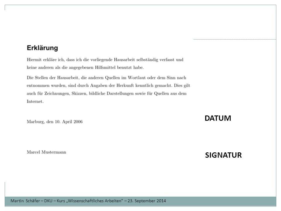 Ziele DATUM. SIGNATUR. Martin Schäfer – DKU – Kurs „Wissenschaftliches Arbeiten – 23.