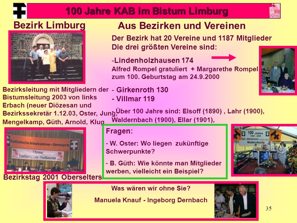 100 Jahre KAB im Bistum Limburg Aus Bezirken und Vereinen