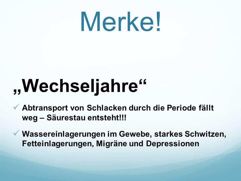 Merke! „Wechseljahre Abtransport von Schlacken durch die Periode fällt weg – Säurestau entsteht!!!