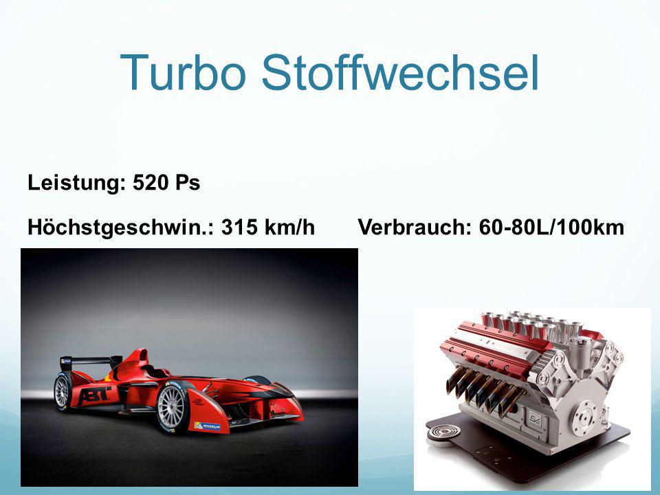 Turbo Stoffwechsel Leistung: 520 Ps Höchstgeschwin.: 315 km/h Verbrauch: 60-80L/100km
