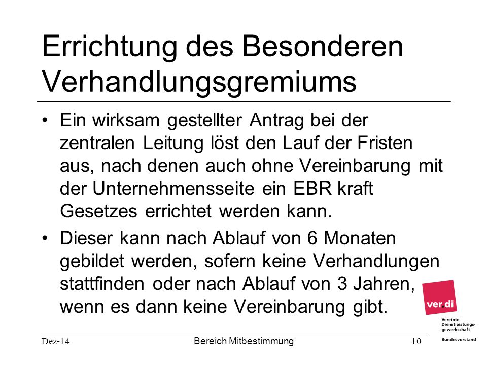 Errichtung des Besonderen Verhandlungsgremiums