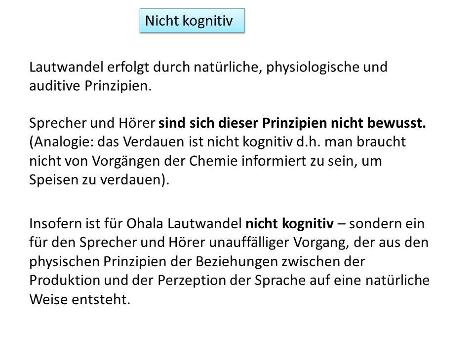 Nicht kognitiv Lautwandel erfolgt durch natürliche, physiologische und auditive Prinzipien.