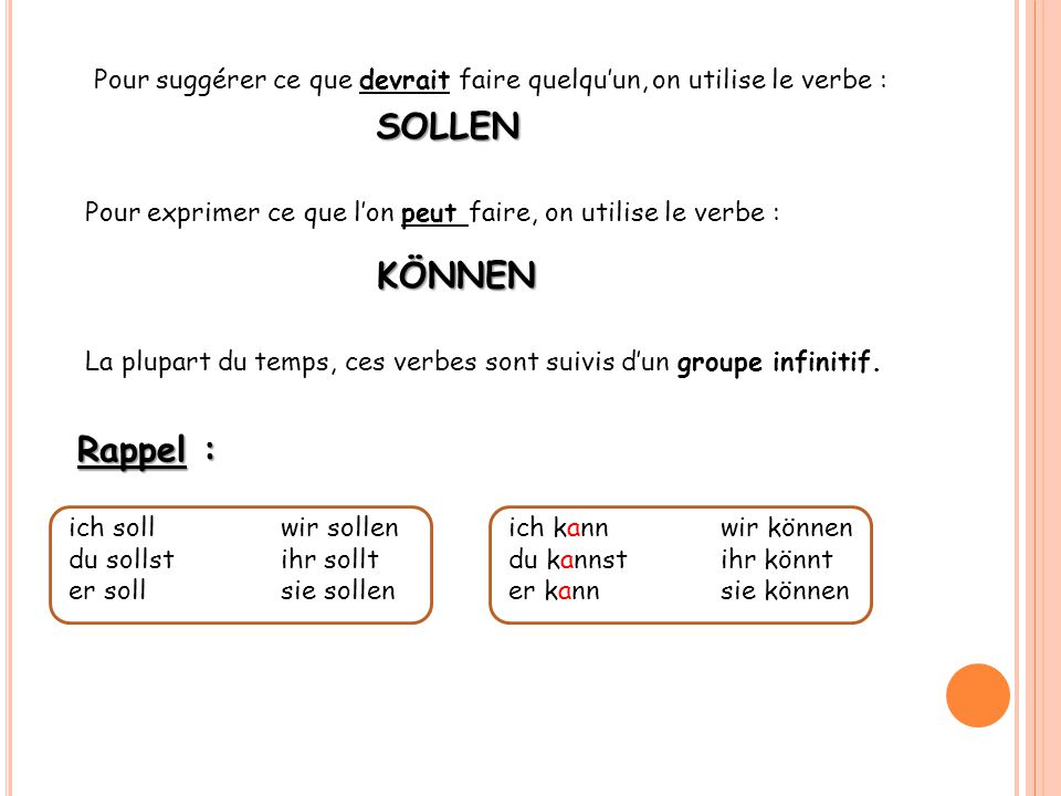 Pour suggérer ce que devrait faire quelqu’un, on utilise le verbe :