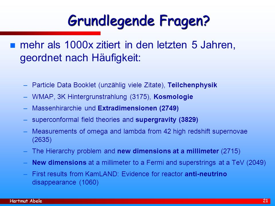 Grundlegende Fragen mehr als 1000x zitiert in den letzten 5 Jahren, geordnet nach Häufigkeit: