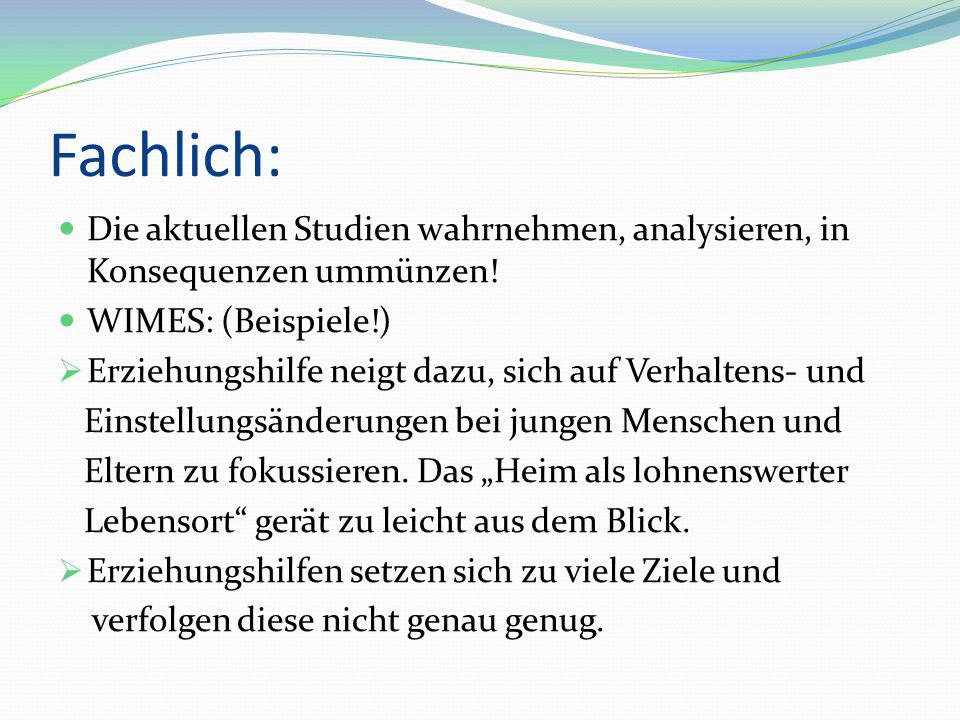 Fachlich: Die aktuellen Studien wahrnehmen, analysieren, in Konsequenzen ummünzen! WIMES: (Beispiele!)