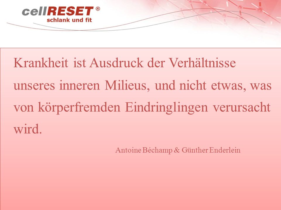 Krankheit ist Ausdruck der Verhältnisse unseres inneren Milieus, und nicht etwas, was von körperfremden Eindringlingen verursacht wird.