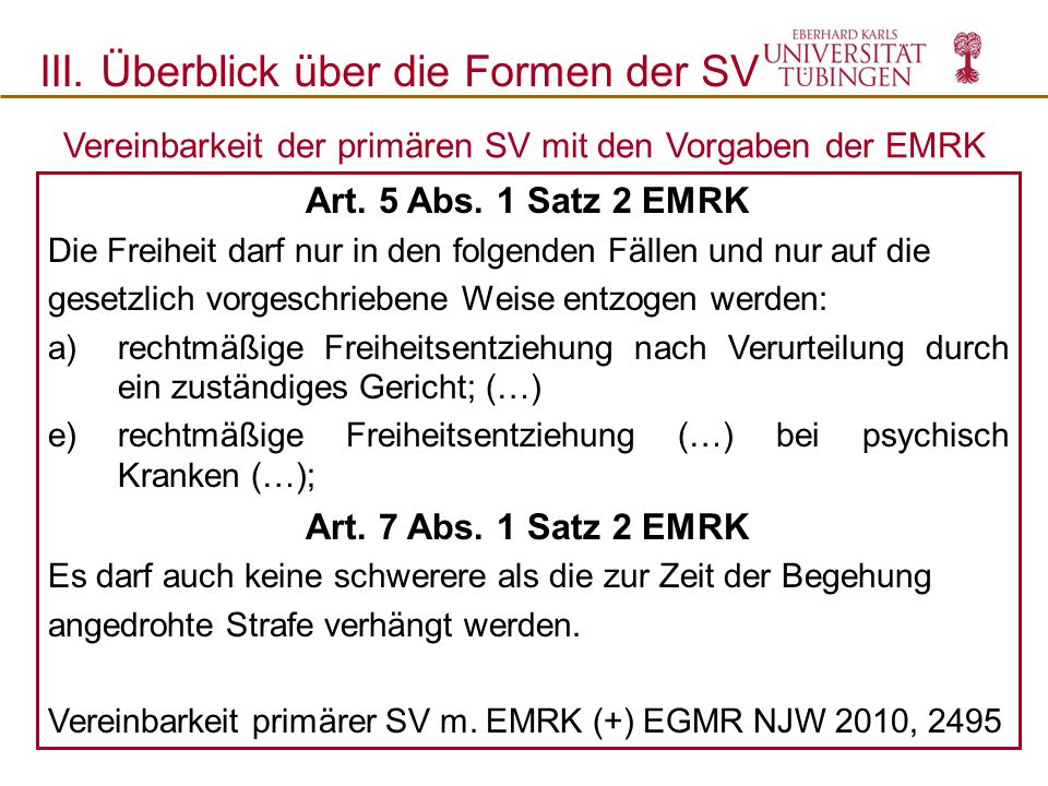 Vereinbarkeit der primären SV mit den Vorgaben der EMRK