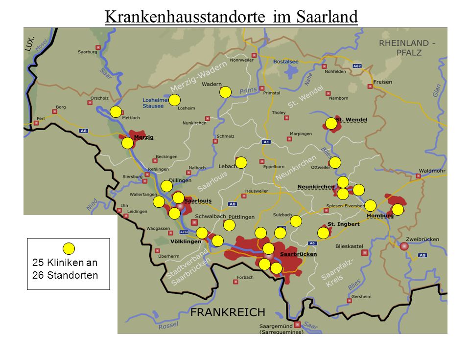 Krankenhausstandorte im Saarland