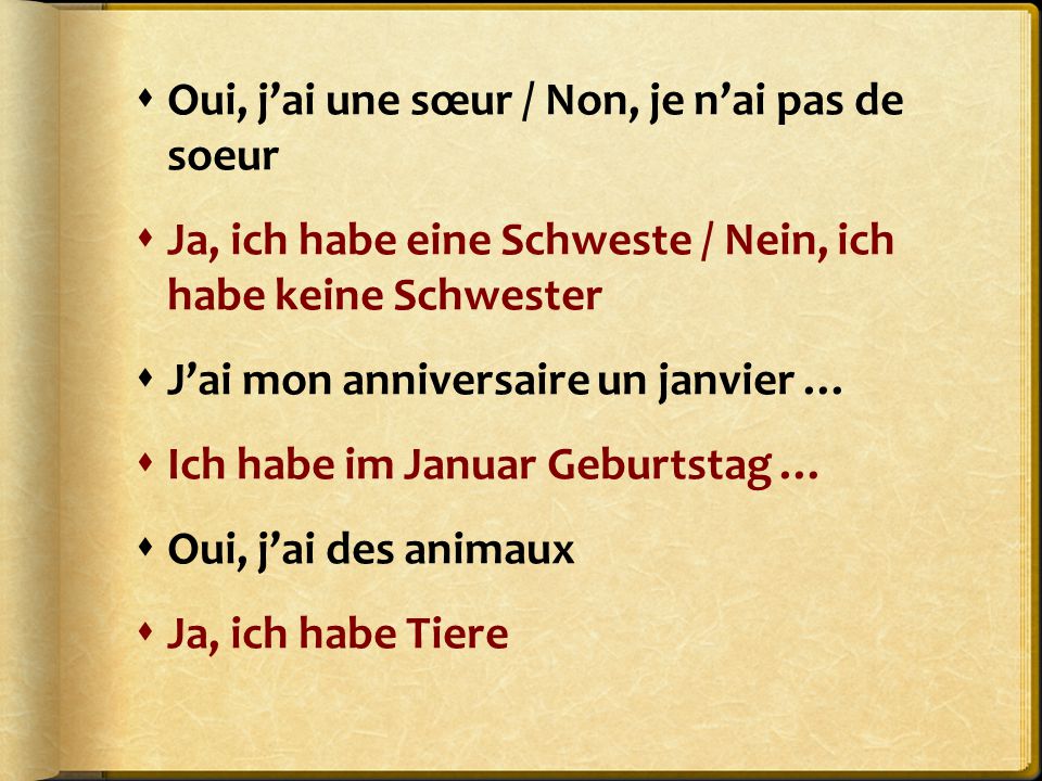 Oui, j’ai une sœur / Non, je n’ai pas de soeur
