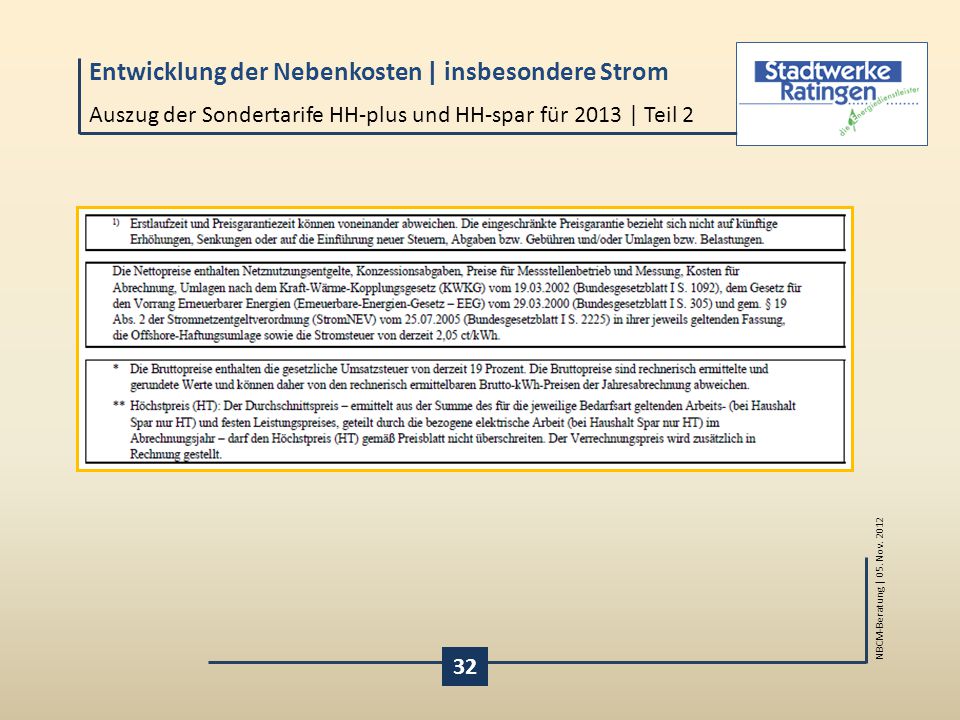 Auszug der Sondertarife HH-plus und HH-spar für 2013 | Teil 2